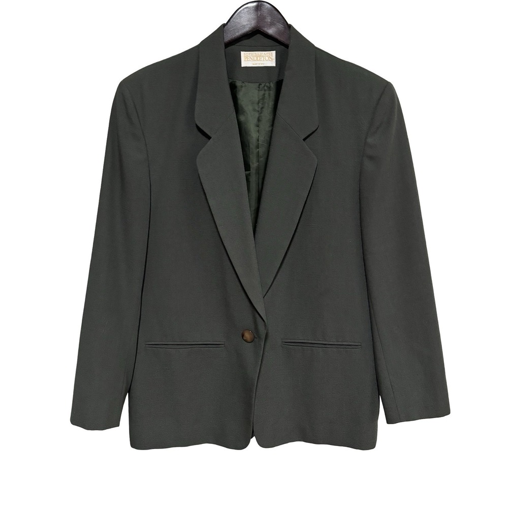 Vintage Pendleton Women's Poly Blend Single Button Blazer Coat Green Size 14